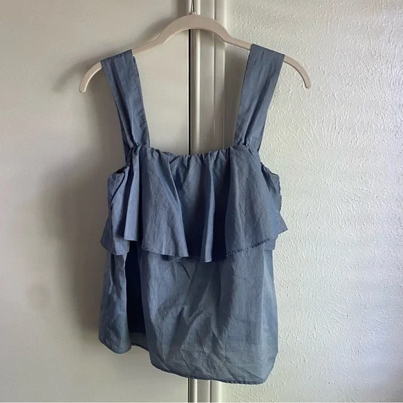 Who What Wear Tiered Chambray Blue Tank Top - Picture 16 of 16
